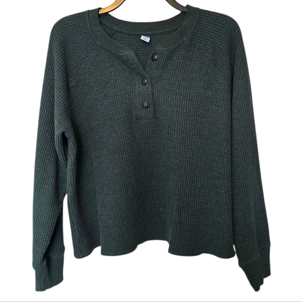 3/$15 Old Navy Green Waffle Knit Plush Tee Sweater Size Large